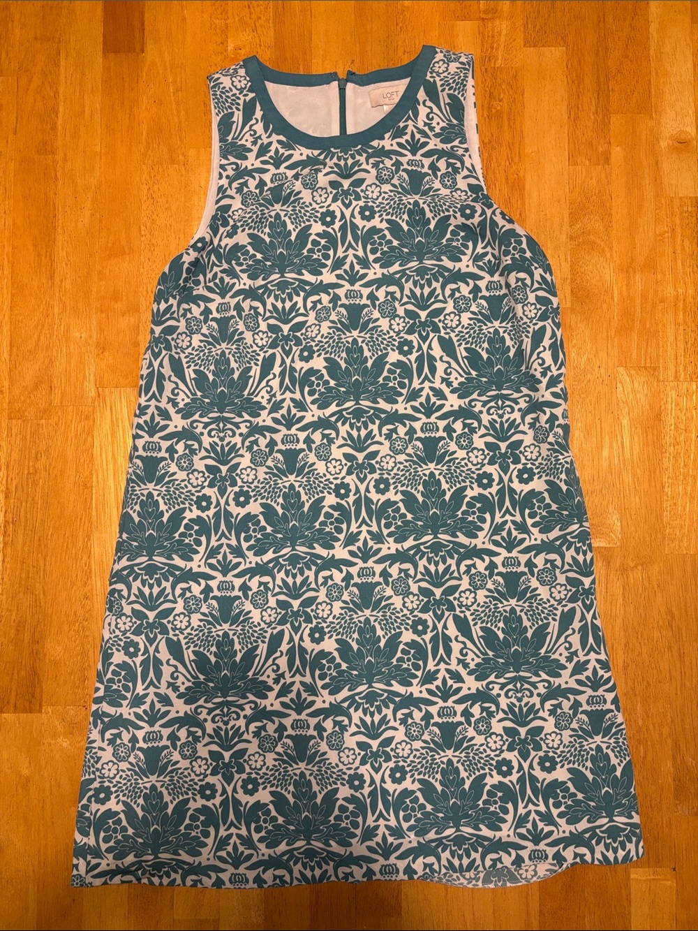 Sleeveless Floral Pattern Dress - Teal and Cream